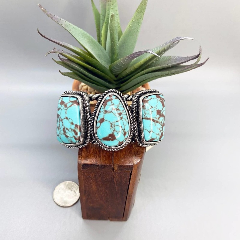 Chunky Faux Turquoise Silver Cuff Bracelet